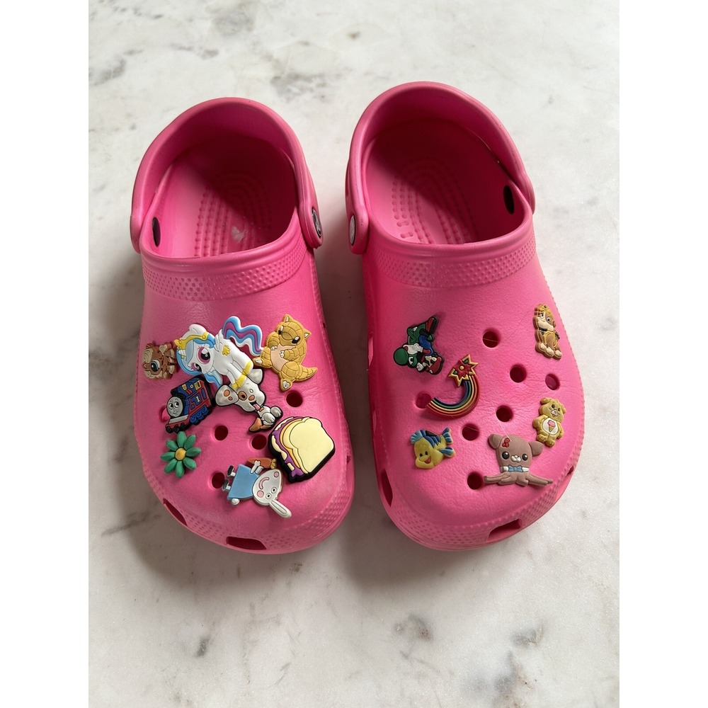 Crocs Classic Clog Women's Size 7 PINK Fushia Darkâ Pink With jibbitz